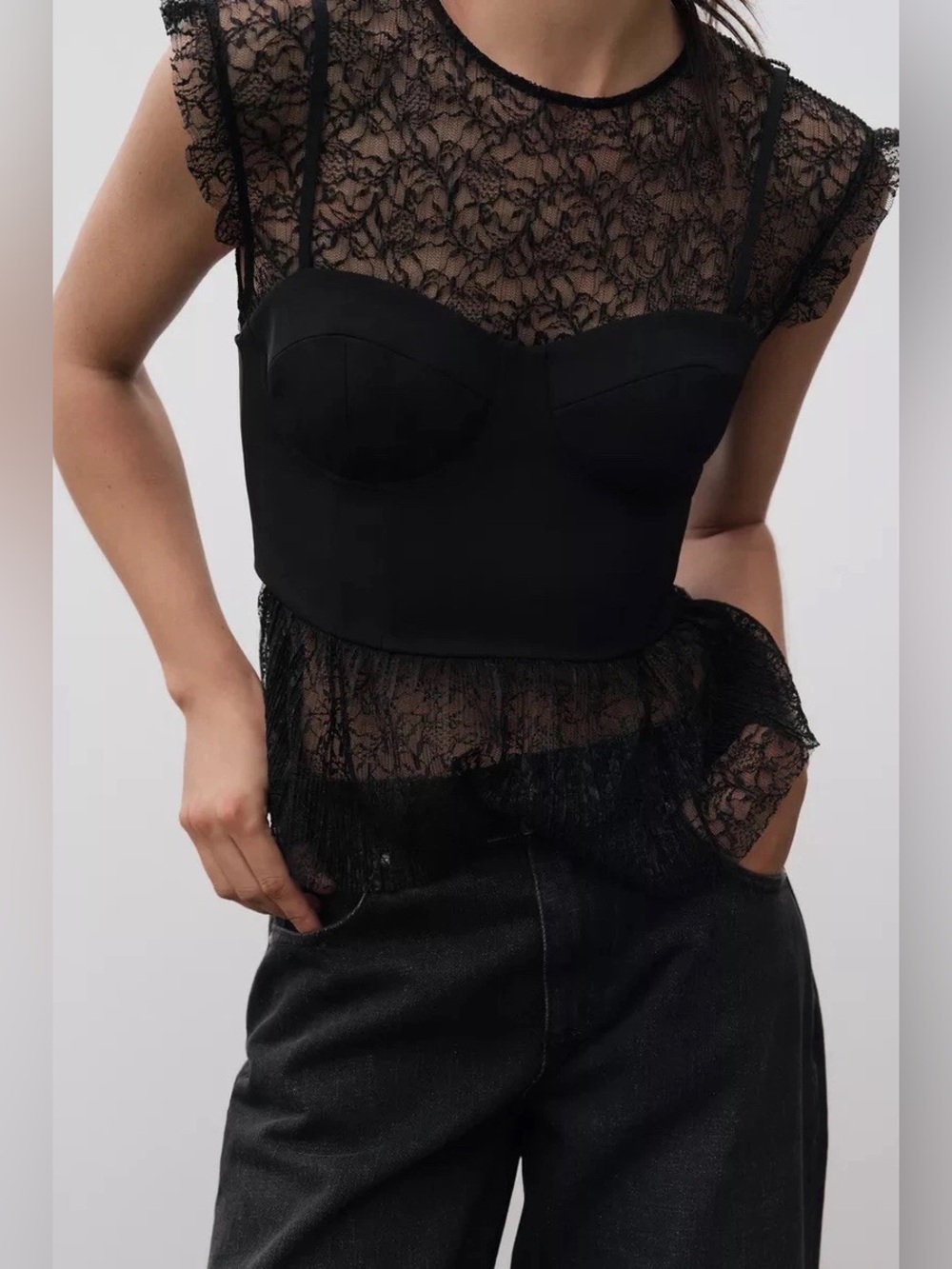 Zara Black Lace Bustier Bandeau Top